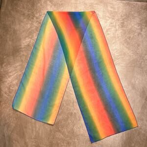Vintage 70s Mademoiselle Lightweight Mesh Rainbow Striped Scarf Ombre Rectangle